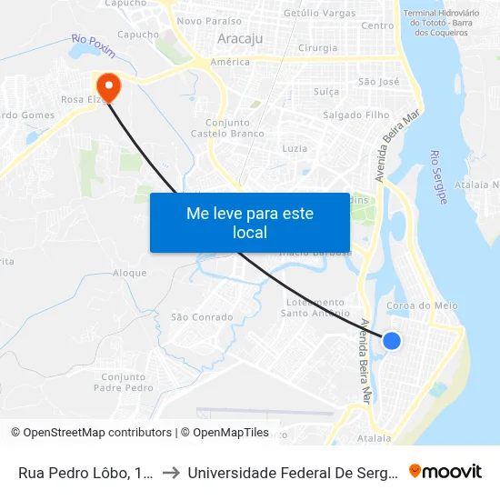 Rua Pedro Lôbo, 165 to Universidade Federal De Sergipe map