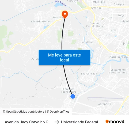 Avenida Jacy Carvalho Gomes, 1130 to Universidade Federal De Sergipe map