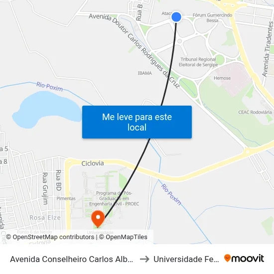 Avenida Conselheiro Carlos Alberto Barros Sampaio, 114-452 to Universidade Federal De Sergipe map