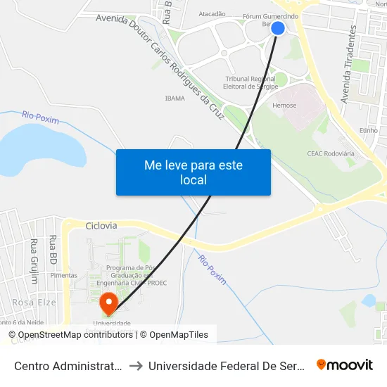 Centro Administrativo to Universidade Federal De Sergipe map
