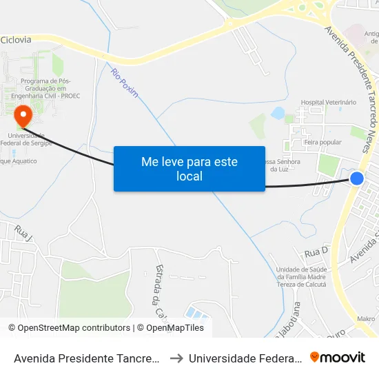 Avenida Presidente Tancredo Neves, 5127 to Universidade Federal De Sergipe map