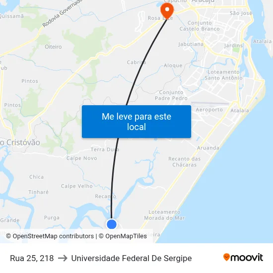 Rua 25, 218 to Universidade Federal De Sergipe map
