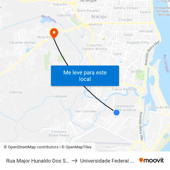 Rua Major Hunaldo Dos Santos, 201 to Universidade Federal De Sergipe map