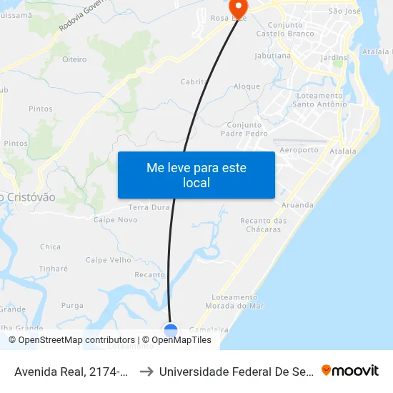 Avenida Real, 2174-2314 to Universidade Federal De Sergipe map