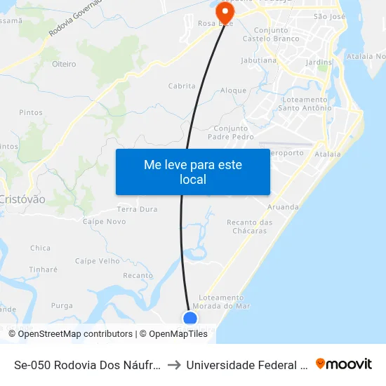 Se-050 Rodovia Dos Náufragos, 11450 to Universidade Federal De Sergipe map