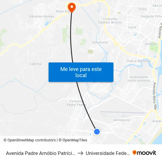 Avenida Padre Arnóbio Patrício De Melo, 998-1168 to Universidade Federal De Sergipe map