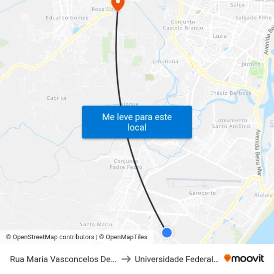 Rua Maria Vasconcelos De Andrade, 102 to Universidade Federal De Sergipe map