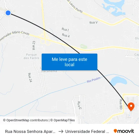 Rua Nossa Senhora Aparecida, 1-11 to Universidade Federal De Sergipe map