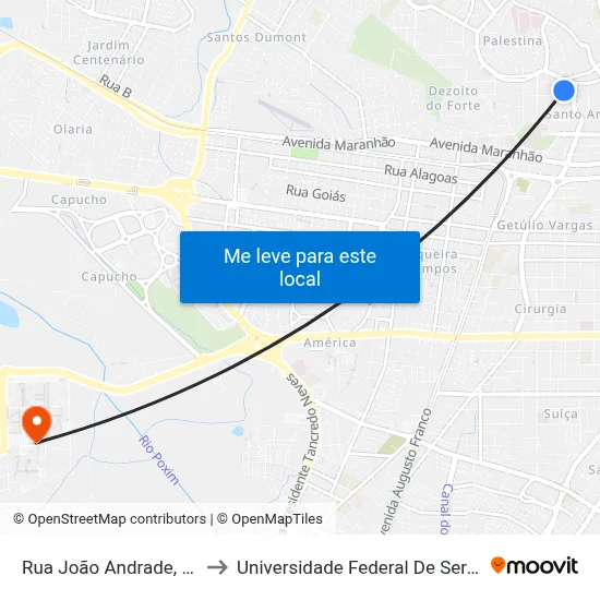 Rua João Andrade, 739 to Universidade Federal De Sergipe map