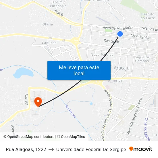 Rua Alagoas, 1222 to Universidade Federal De Sergipe map