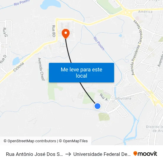 Rua Antônio José Dos Santos, 1 to Universidade Federal De Sergipe map