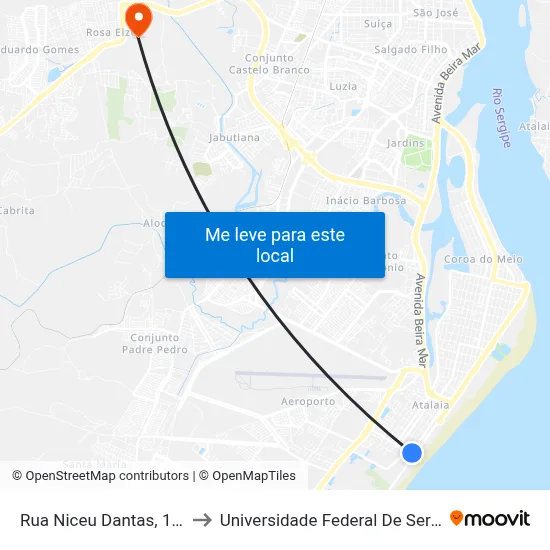 Rua Niceu Dantas, 1101 to Universidade Federal De Sergipe map