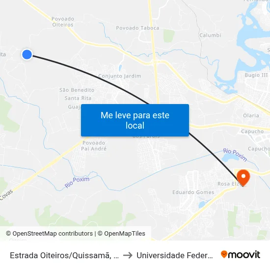 Estrada Oiteiros/Quissamã, Sentido Oiteiros to Universidade Federal De Sergipe map