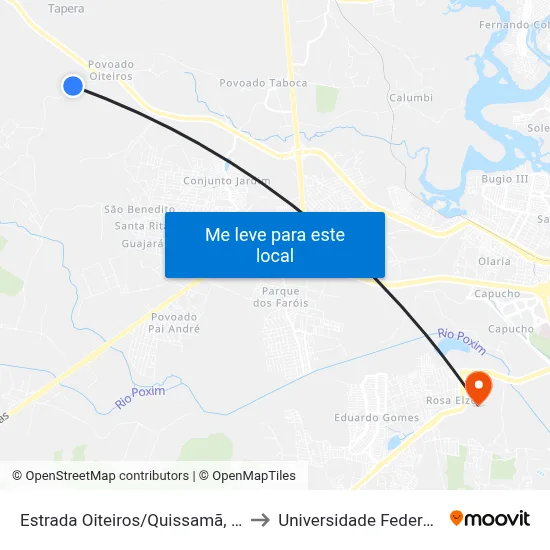 Estrada Oiteiros/Quissamã, Sentido Oiteiros to Universidade Federal De Sergipe map