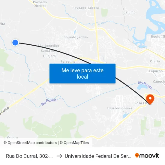 Rua Do Curral, 302-376 to Universidade Federal De Sergipe map