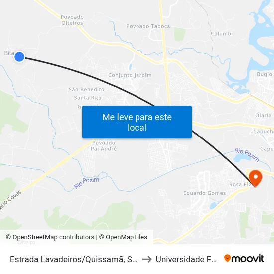 Estrada Lavadeiros/Quissamã, Sentido Quissamã | Povoado Bita to Universidade Federal De Sergipe map