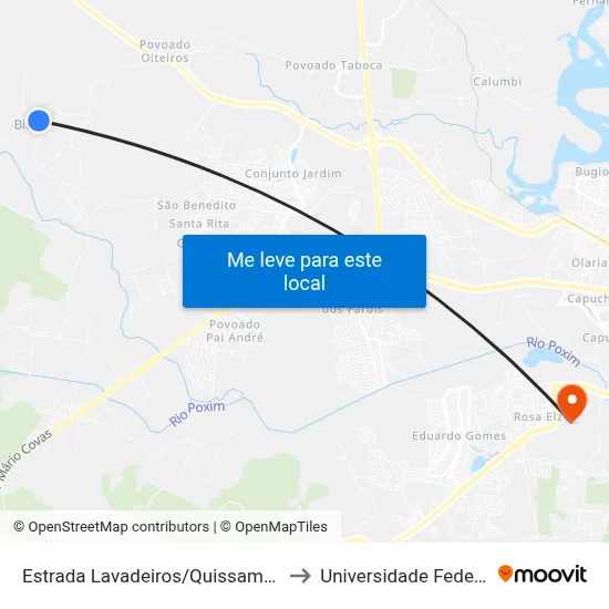 Estrada Lavadeiros/Quissamã, Sentido Quissamã to Universidade Federal De Sergipe map