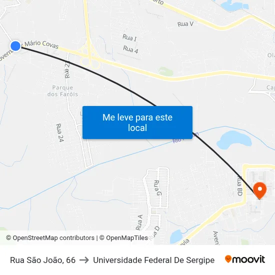 Rua São João, 66 to Universidade Federal De Sergipe map