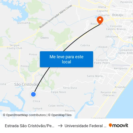 Estrada São Cristóvão/Pedreiras, Norte to Universidade Federal De Sergipe map