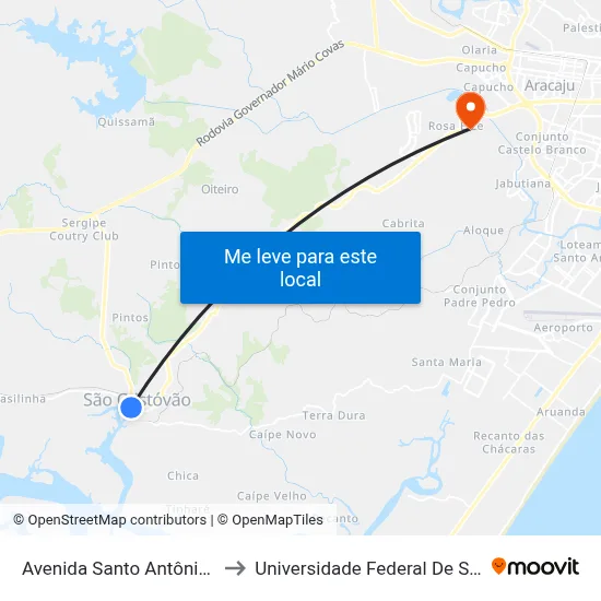 Avenida Santo Antônio, 105 to Universidade Federal De Sergipe map