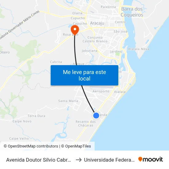 Avenida Doutor Sílvio Cabral Santana, 200 to Universidade Federal De Sergipe map