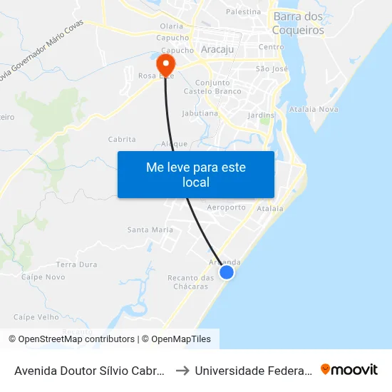 Avenida Doutor Sílvio Cabral Santana, 555 to Universidade Federal De Sergipe map