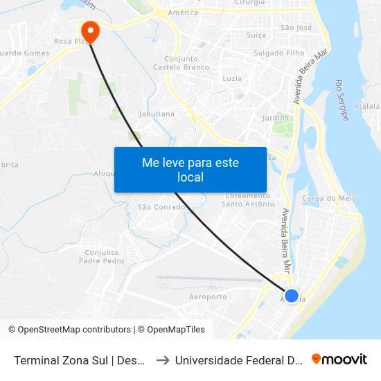 Terminal Zona Sul | Desembarque to Universidade Federal De Sergipe map