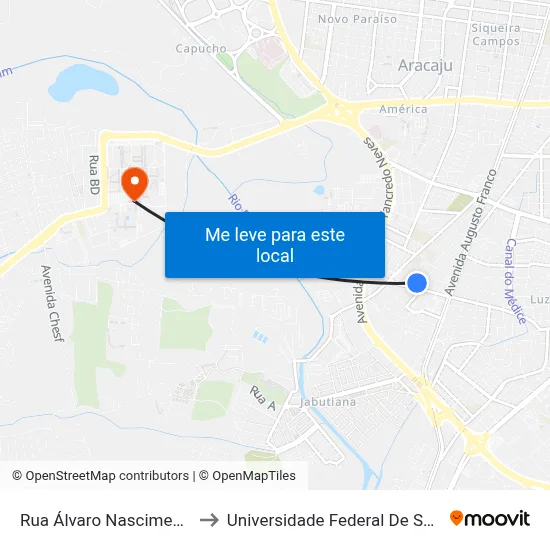 Rua Álvaro Nascimento, 6 to Universidade Federal De Sergipe map