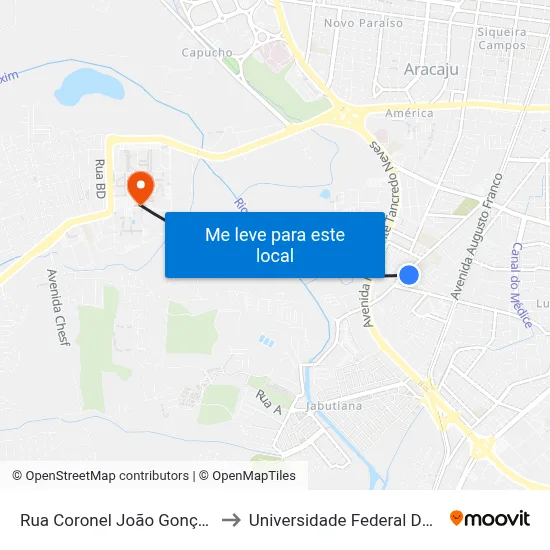 Rua Coronel João Gonçalves, 10 to Universidade Federal De Sergipe map