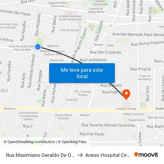 Rua Maximiano Geraldo De Oliveira to Anexo Hospital Cirurgia map