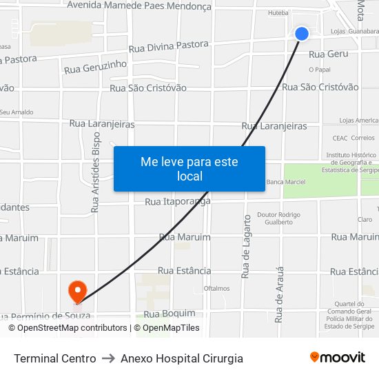 Terminal Centro to Anexo Hospital Cirurgia map