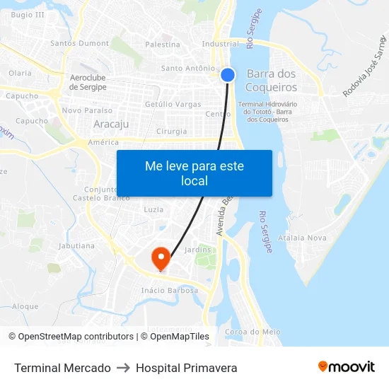 Terminal Mercado to Hospital Primavera map