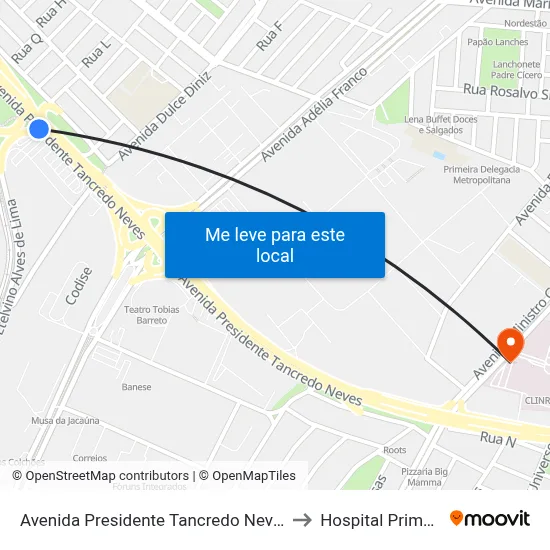 Avenida Presidente Tancredo Neves 1027 to Hospital Primavera map