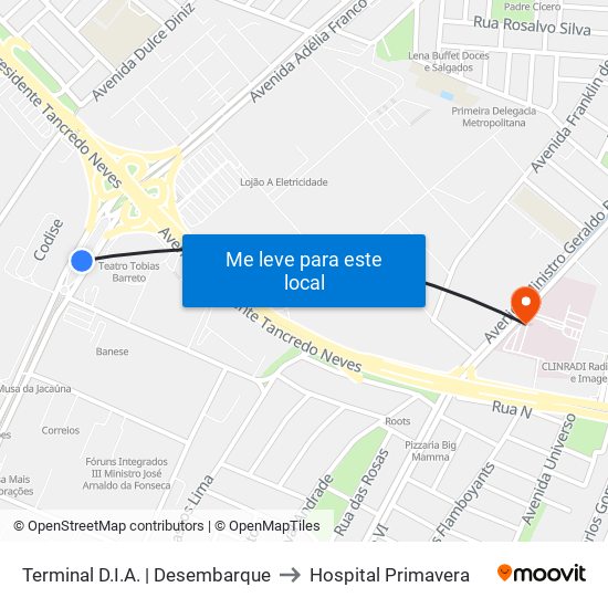 Terminal D.I.A. | Desembarque to Hospital Primavera map