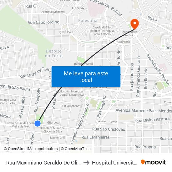 Rua Maximiano Geraldo De Oliveira to Hospital Universitário map