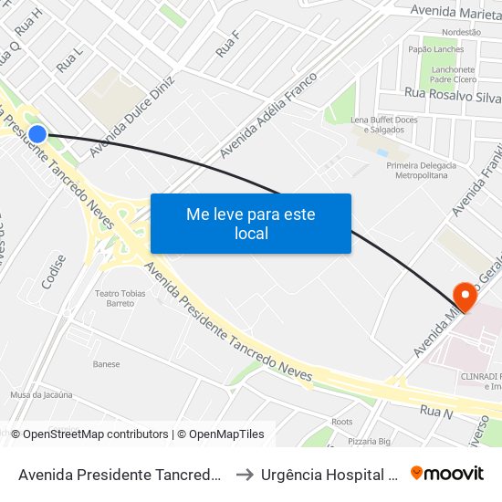 Avenida Presidente Tancredo Neves, 2700 to Urgência Hospital Primavera map