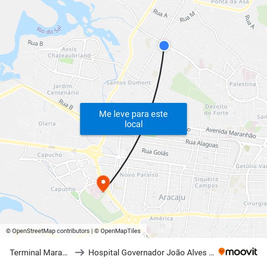 Terminal Maracaju to Hospital Governador João Alves Filho map