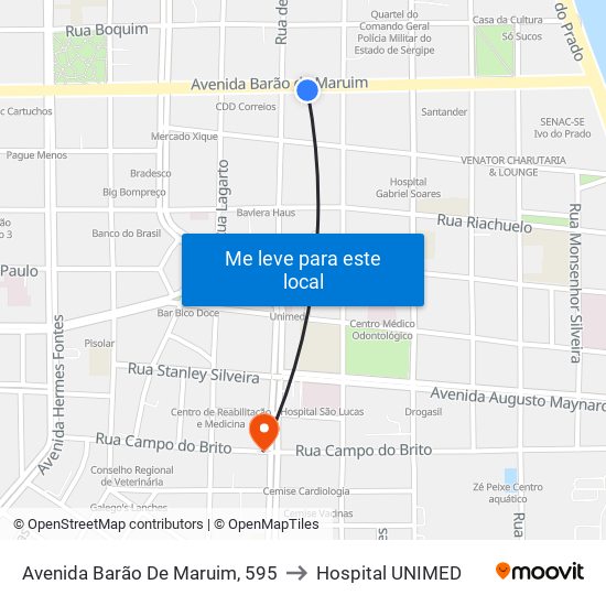 Avenida Barão De Maruim, 595 to Hospital UNIMED map