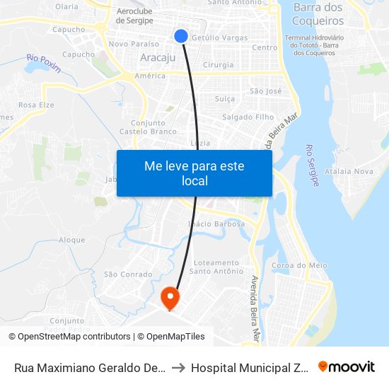 Rua Maximiano Geraldo De Oliveira to Hospital Municipal Zona Sul map