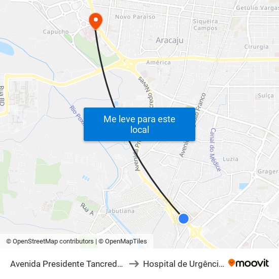 Avenida Presidente Tancredo Neves, 2700 to Hospital de Urgências (HUSE) map