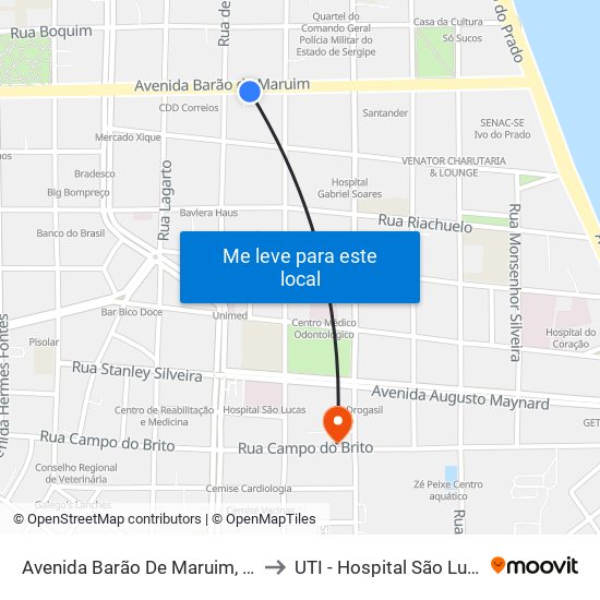 Avenida Barão De Maruim, 595 to UTI - Hospital São Lucas map