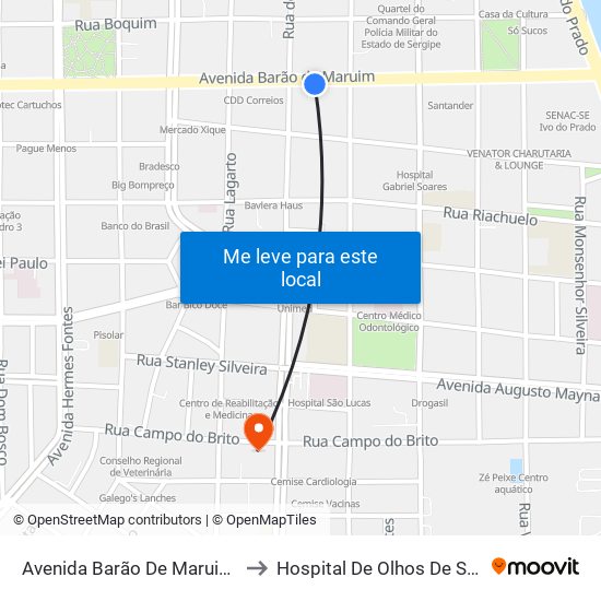 Avenida Barão De Maruim, 595 to Hospital De Olhos De Sergipe map