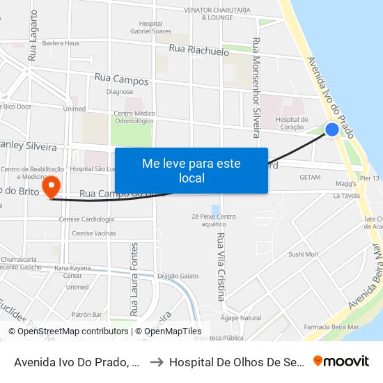 Avenida Ivo Do Prado, 1130 to Hospital De Olhos De Sergipe map