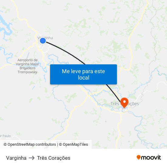 Varginha to Três Corações map