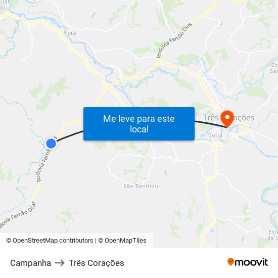 Campanha to Três Corações map