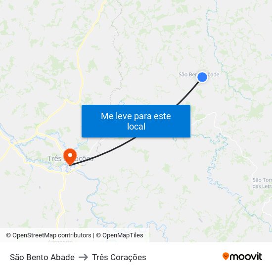 São Bento Abade to Três Corações map