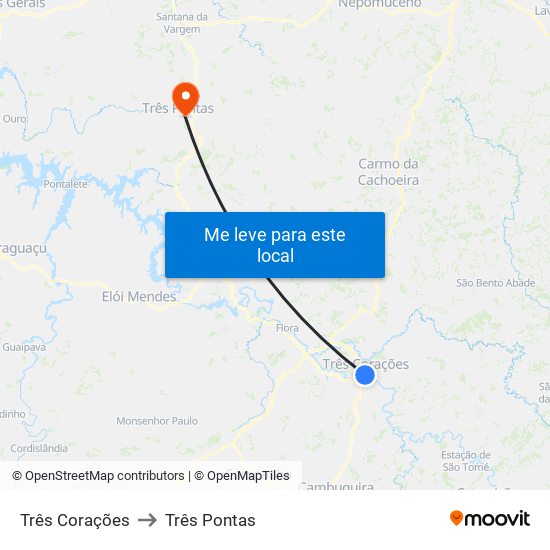 Três Corações to Três Pontas map