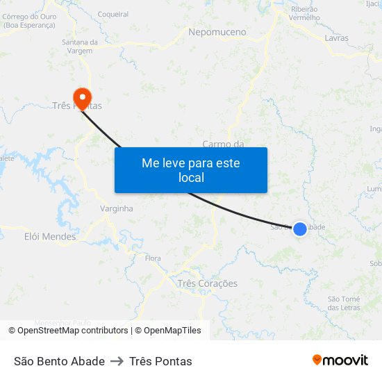 São Bento Abade to Três Pontas map