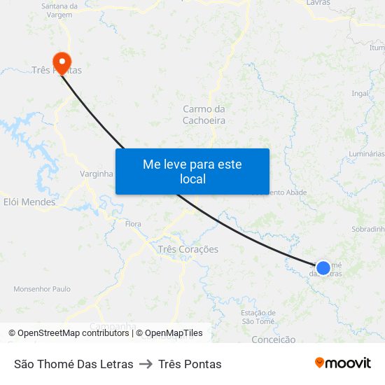 São Thomé Das Letras to Três Pontas map