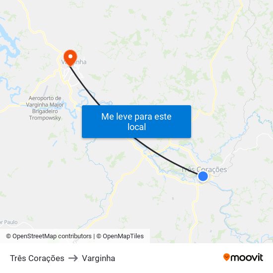 Três Corações to Varginha map